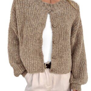 Chunky Knit Cropped Cardigan Button Down Long Sleeve Soft Oversized Y2K